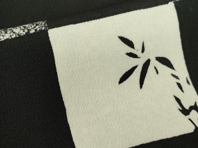 平和屋着物●訪問着 市松花文 黒地 鬼しぼ縮緬 正絹 逸品 DABI5571op