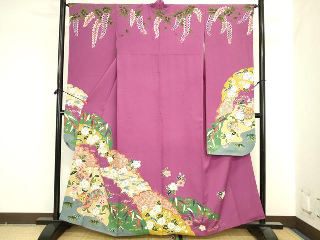平和屋着物●ファッションデザイナー 花井幸子 振袖 駒刺繍 辻が花 雪輪花文 金彩 正絹 逸品 DABI5578op