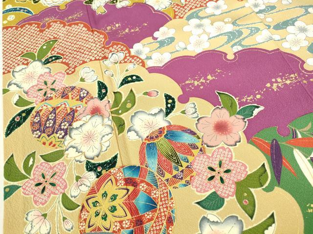 平和屋着物●ファッションデザイナー 花井幸子 振袖 駒刺繍 辻が花 雪輪花文 金彩 正絹 逸品 DABI5578op