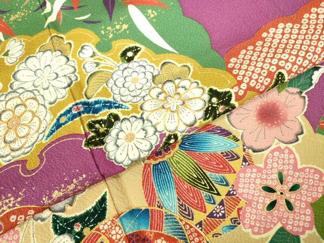 平和屋着物●ファッションデザイナー 花井幸子 振袖 駒刺繍 辻が花 雪輪花文 金彩 正絹 逸品 DABI5578op