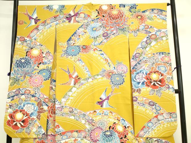 平和屋着物●豪華振袖 紅型 乱菊 花鳥文 正絹 逸品 DABI5583op
