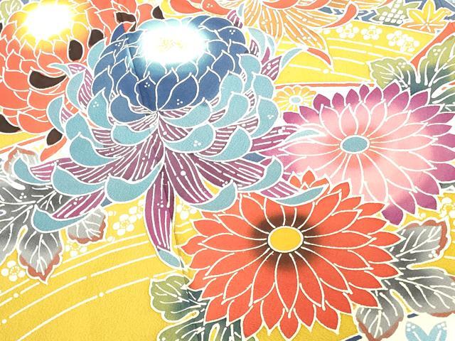 平和屋着物●豪華振袖 紅型 乱菊 花鳥文 正絹 逸品 DABI5583op