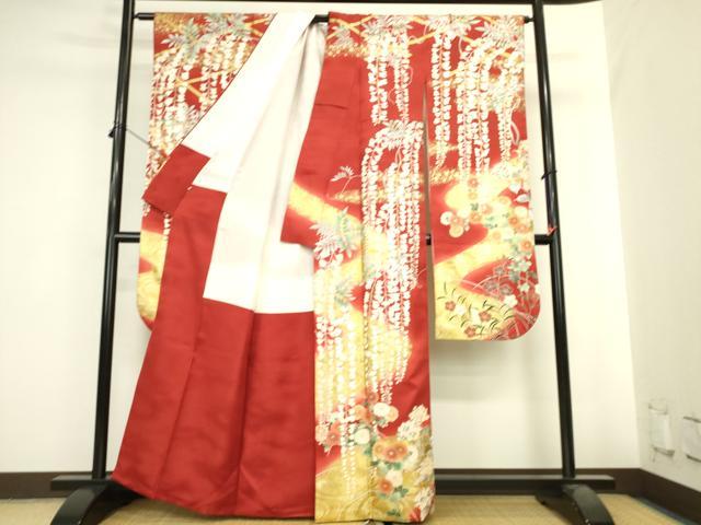 平和屋着物●豪華振袖 駒刺繍 枝垂れ藤 草花文 暈し染め 金彩 正絹 逸品 DABI5590op