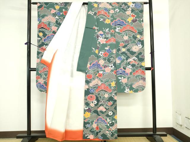 平和屋着物●豪華振袖 紅型 花松文 正絹 逸品 DABI5597op
