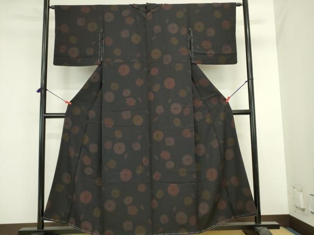 平和屋着物●上質な小紋 舞花 黒地 正絹 逸品 未使用 DABI5601op