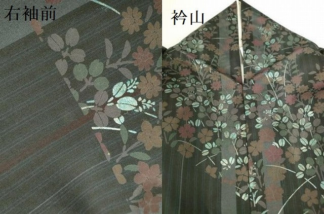 平和屋着物●本場縞大島紬 訪問着 草花 正絹 逸品 DABI5612op