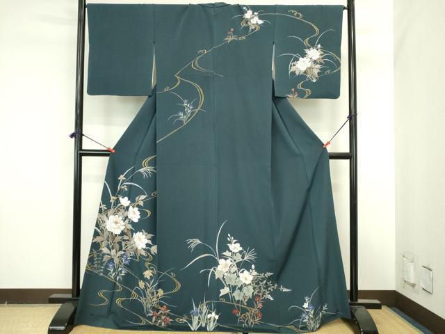 平和屋着物●伝統工芸士 森勇雄 訪問着 流水花文 ロング丈 正絹 逸品 DABI5621op