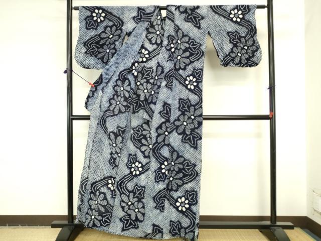 平和屋着物∴夏物 浴衣 有松鳴海絞り 流水花文 綿 逸品 DABI5665op