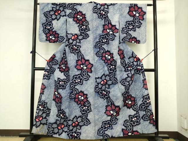 平和屋着物∴夏物 浴衣 有松鳴海絞り 草花文 綿 逸品 DABI5676op