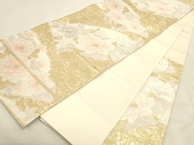 平和屋本店▼六通柄袋帯 唐織 牡丹 純金箔24K 正絹 逸品 DABI5681op