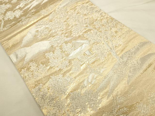 平和屋本店▼西陣 六通柄袋帯 風景文 純金箔24K 正絹 逸品 DABI5682op