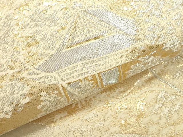 平和屋本店▼西陣 六通柄袋帯 風景文 純金箔24K 正絹 逸品 DABI5682op