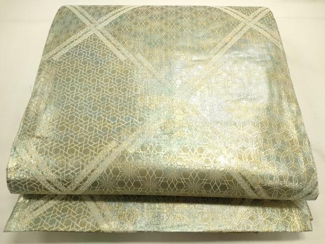 平和屋本店▼極上 西陣あさぎ 両面 全通全景柄袋帯 琳派三十六華扇 24金プラチナ二重箔 通知書付き 正絹 逸品 DABI5693op