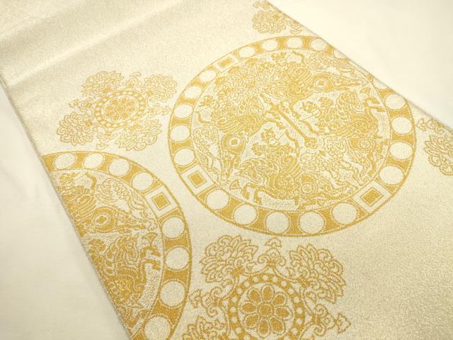 平和屋本店▼太鼓柄袋帯 綴れ 動物花丸文 本金糸24K 正絹 逸品 DABI5700op