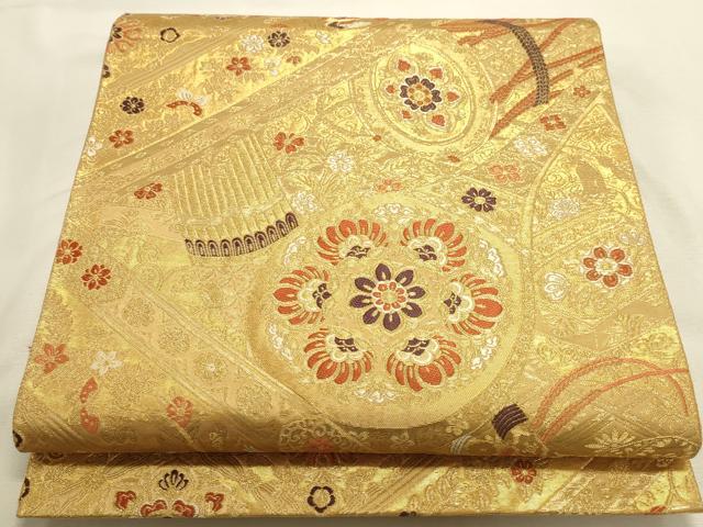 平和屋本店▼六通柄袋帯 唐織 正倉院裂取文 本金二丁箔 正絹 逸品 DABI5713op