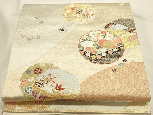 平和屋本店▼六通柄袋帯 唐織 雪輪花文 純金箔 正絹 逸品 DABI5714op