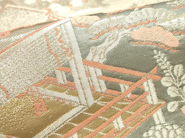 平和屋本店▼六通柄袋帯 人物風景花文 本金二丁箔 正絹 逸品 DABI5725op