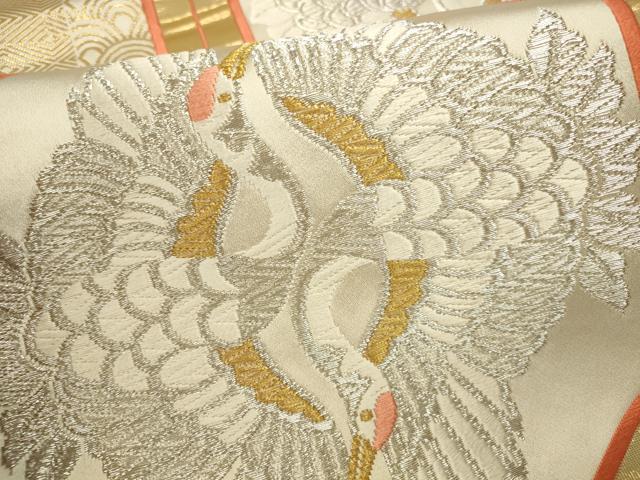 平和屋本店▼六通柄袋帯 唐織 向鶴亀甲文 純金箔 24K 正絹 逸品 DABI5727op