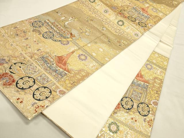 平和屋本店▼六通柄袋帯 唐織 祇園金彩文 九百本金弐重織 正絹 逸品 DABI5729op