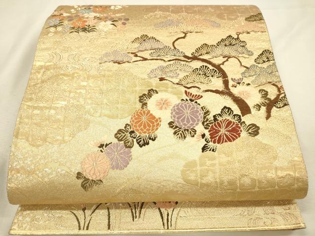 平和屋本店▼六通柄袋帯 唐織 花松文 箔宝錦 本金箔 正絹 逸品 DABI5736op