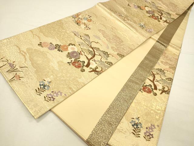 平和屋本店▼六通柄袋帯 唐織 花松文 箔宝錦 本金箔 正絹 逸品 DABI5736op