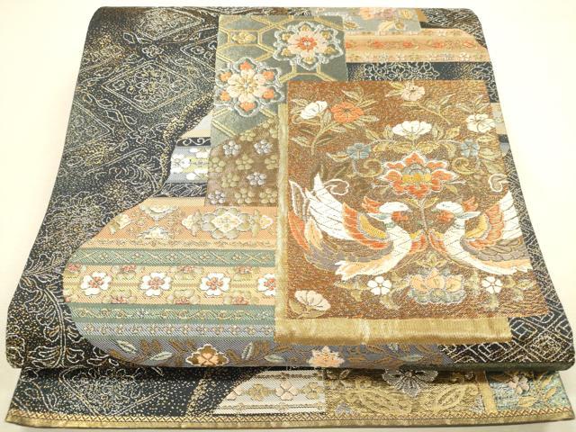 平和屋本店▼六通柄袋帯 唐織 色紙取正倉院文 本金箔 正絹 逸品 DABI5747op