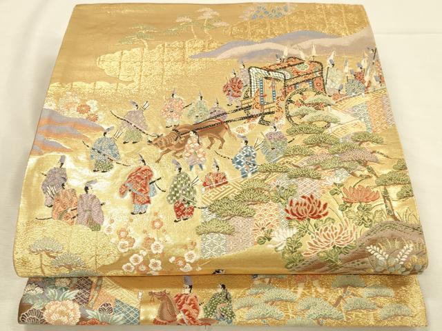 平和屋本店▼六通柄袋帯 唐織 松寿秀花文 本金糸 正絹 逸品 DABI5748op