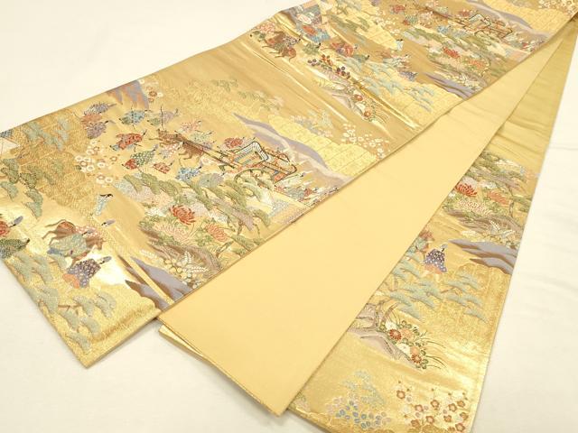 平和屋本店▼六通柄袋帯 唐織 松寿秀花文 本金糸 正絹 逸品 DABI5748op