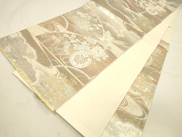 平和屋本店▼六通柄袋帯 花車瑞扇 純金三重引24金 正絹 逸品 DABI5751op