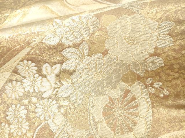 平和屋本店▼六通柄袋帯 花車瑞扇 純金三重引24金 正絹 逸品 DABI5751op