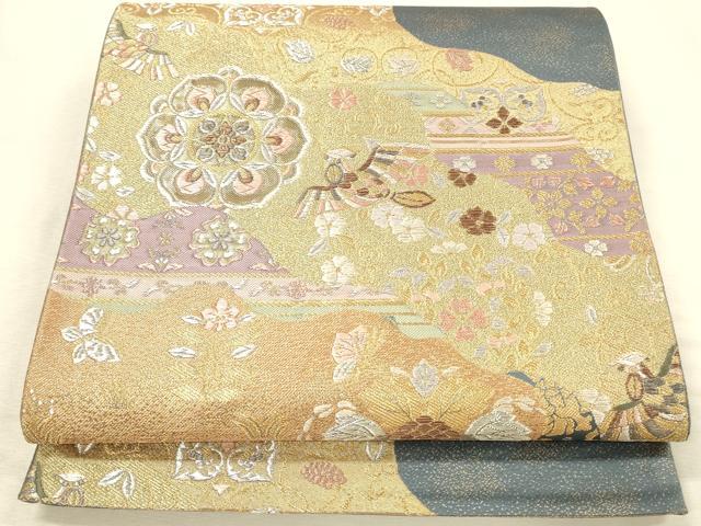 平和屋本店▼六通柄袋帯 正倉院道長文 本金箔 正絹 逸品 DABI5753op