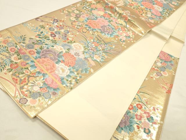 平和屋本店▼六通柄袋帯 唐織 麗花御車文 九百本金弐重織 正絹 逸品 未使用 DABI5760op