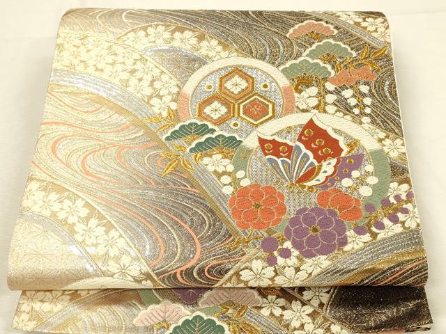 平和屋本店▼六通柄袋帯 唐織 九百錦織 花蝶丸文 純金箔24K貮重箔 正絹 逸品 DABI5767op