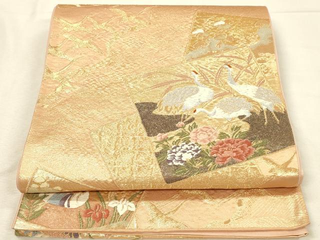 平和屋本店▼六通柄袋帯 唐織 色紙群鶴花文 本金箔 正絹 逸品 DABI5786op