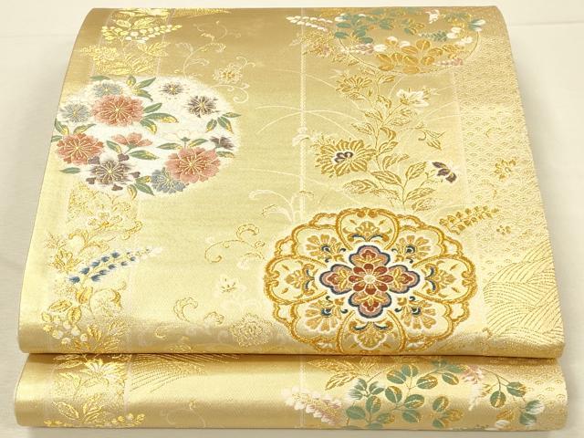 平和屋本店▼六通柄袋帯 唐織 華蒔繪 双蝶花文 本金箔 正絹 逸品 DABI5789op