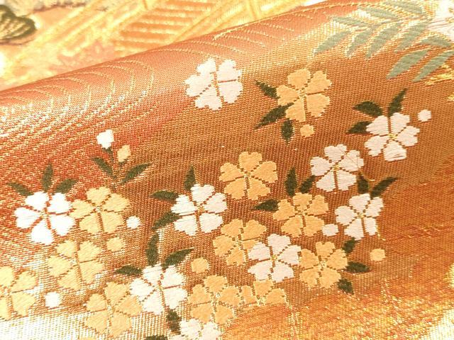平和屋本店▼六通柄袋帯 唐織 御所車花松文 本金箔 正絹 逸品 DABI5790op
