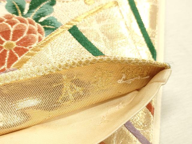 平和屋本店▼六通柄袋帯 唐織 扇面花鳥文 本金箔 正絹 逸品 DABI5795op