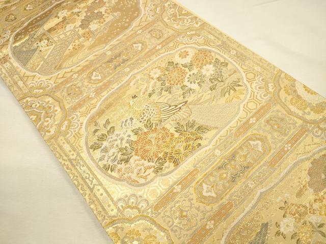 平和屋本店▼六通柄袋帯 風景孔雀花文 九百錦織 純金箔24K貮重箔 正絹 逸品 DABI5796op