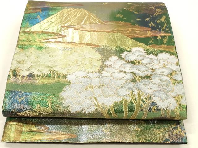 平和屋着物●六通柄袋帯 風景花文 金銀糸 引箔 正絹 逸品 DABI5801op