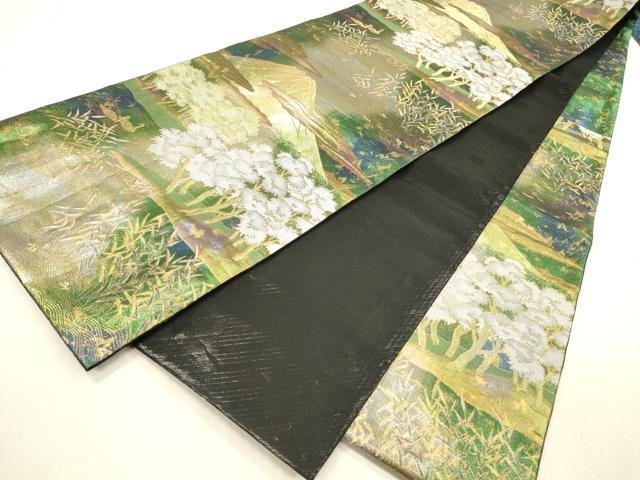 平和屋着物●六通柄袋帯 風景花文 金銀糸 引箔 正絹 逸品 DABI5801op