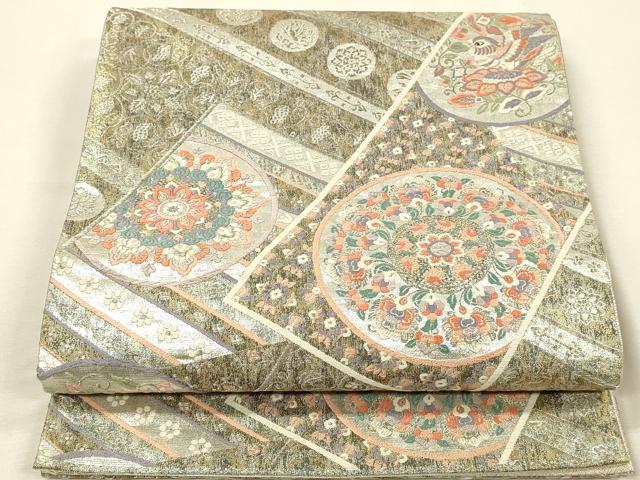 平和屋着物▼佐賀錦 六通柄袋帯 唐織 正倉院花鳥文 金銀糸 正絹 逸品 DABI5821op