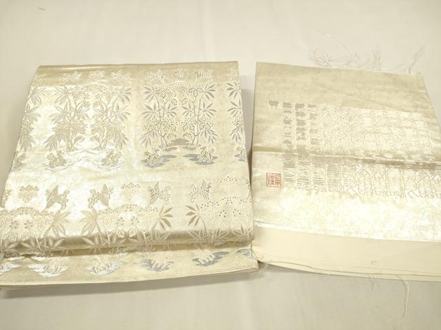 平和屋着物▼六通柄袋帯 作家物 桐竹鳳凰麒麟文 金銀糸 反端付き 正絹 逸品 DABI5822op
