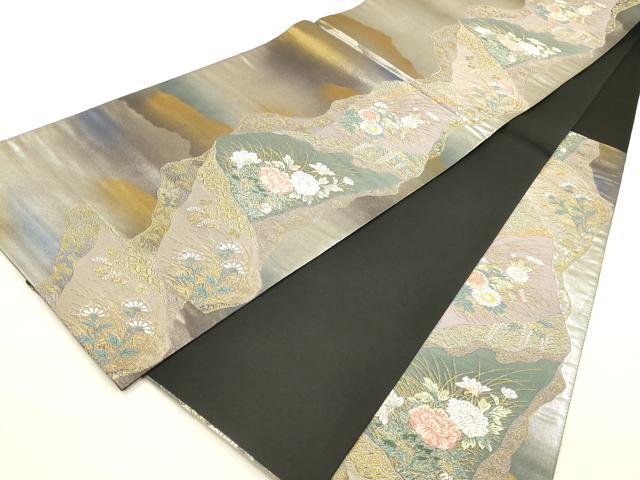 平和屋着物▼六通柄袋帯 唐織 風景花文 金糸 引箔 正絹 逸品 DABI5839op