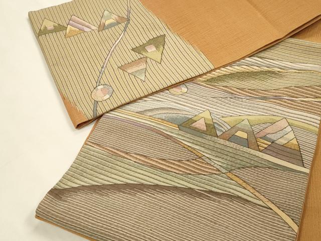 平和屋着物▼夏物 明綴れ 太鼓柄袋帯 幾何学文様 正絹 逸品 DABI5844op