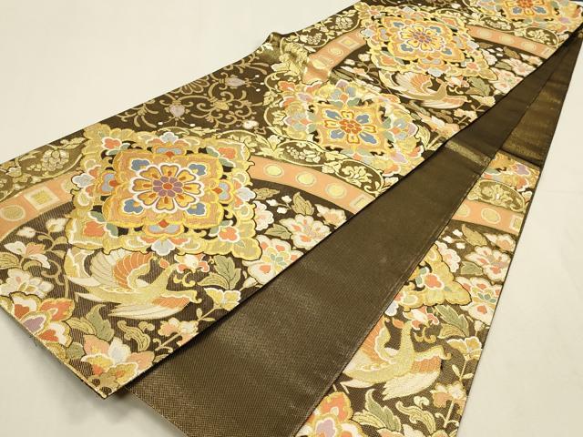 平和屋着物▼佐賀錦 六通柄袋帯 花鳥菱文 金糸 正絹 逸品 DABI5861op