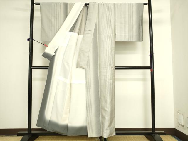 平和屋着物●上質なお召 間道 背抜き仕立て 正絹 逸品 DABI5871op