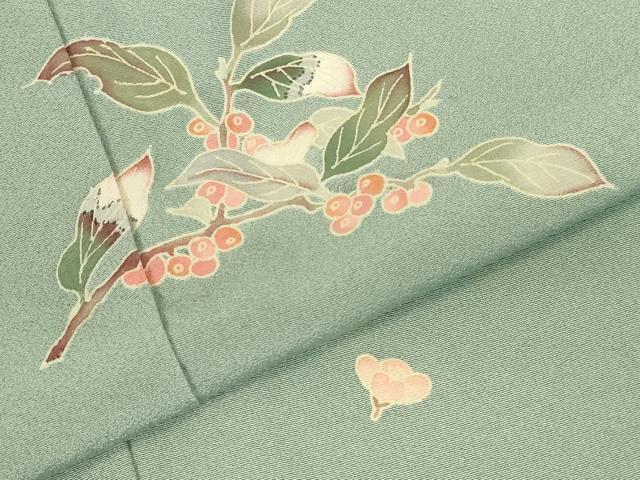 平和屋着物●本加賀友禅作家 柿本市郎 訪問着 南天文 正絹 逸品 未使用 DABI5878op