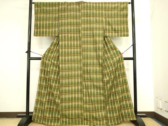 平和屋着物●上質な紬 格子 正絹 逸品 DABI5881op