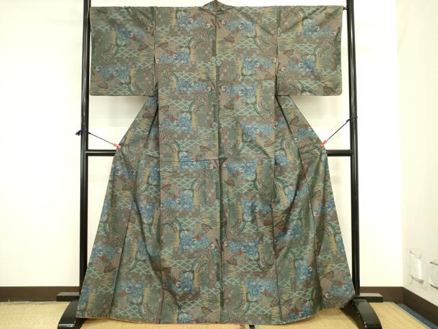 平和屋着物●本場大島紬 7マルキ 抽象花文 正絹 逸品 DABI5882op