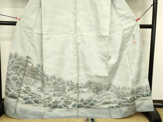 平和屋着物●本場縞大島紬 訪問着 作家物 銀閣寺 嘉納信雄作 暈し染め 証紙付き 正絹 逸品 未使用 DABI5884op
